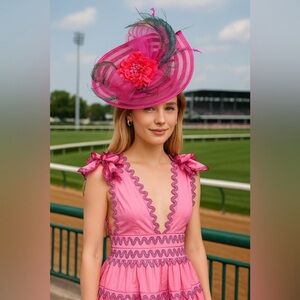 Kentucky Derby Hat Elegant Fuchsia & Green Fascinator Ready Royal Ascot Hat